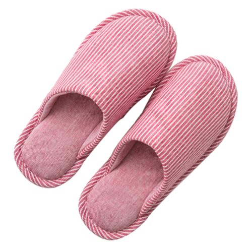 GALPADA Rutschfeste Baumwoll leinen Hausschuhe mit Gestreiftem Design für Damen und Herren Atmungsaktive Langlebige Indoor pantoffeln Geeignet für Herbst und Winter Maschinenwaschbar von GALPADA