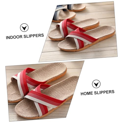 GALPADA Rutschfeste Damen Hausschuhe aus Atmungsaktivem Flachs mit Cross design Leichte Sommer Slipper für Drinnen Bequemes Einfaches An Ausziehen Rotes Modell von GALPADA