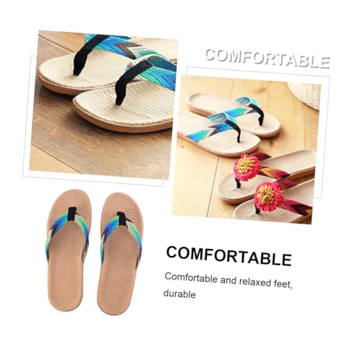 GALPADA Rutschfeste Flip Flops Haussandalen aus Leinengewebe Flache Sohle Freizeit Badeschuhe für Damen und Herren Blau grün Komfortabel und Langlebig für Strand und Alltag von GALPADA