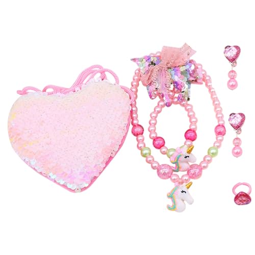 GALPADA Schmuckset Einhorn Perlenkette und Ohrringe für Mädchen Buntes Dehnbares Armband Dekoratives Schmuckset für Partys Hochzeiten und Kostümspiele Langlebig und Leicht Tragbar von GALPADA