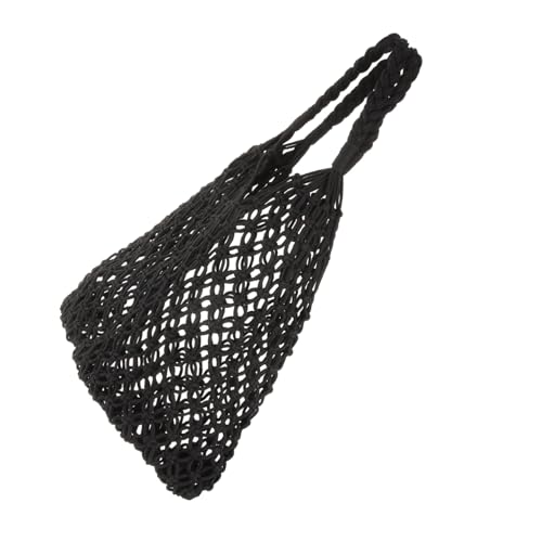 GALPADA Schwarze Gestrickte Schultertasche aus Baumwollseil Leichte Handgefertigte Netz-strandtasche Ungefüttert Umweltfreundlich Vielseitig für Sommer Freizeit und Strandgebrauch von GALPADA