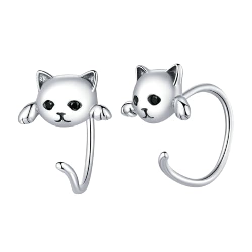 GALPADA Silberne Katzen Ohrstecker Sterling Silber Leicht und Bequem Alltags Festtags Schmuck für Damen und Mädchen Niedliche Tiermotiv Ohrringe Elegant und Vielseitig von GALPADA