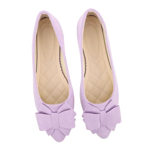 GALPADA Spitze Damen Ballerinas mit Schleife Flache Brautschuhe für Hochzeit Bequeme Schnell Anzuziehende Arbeitsschuhe in Zartem Flieder Minimalistisches Design Vielseitig für Festliche von GALPADA