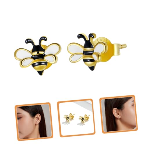 GALPADA Sterlingsilber Bienen Ohrstecker Damen Minimalistisch Gold Überzogen Schwarz Emaille Insekten Schmuck für Geburtstag Hochzeit Alltag von GALPADA