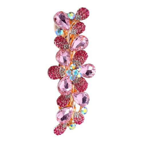 GALPADA Strass Haarspange Damen mit Kristallblume Stabiler Blumen Barrette für Ponytail und Locken Eleganter Haarschmuck für Frauen und Mädchen Rosa Haarklammer Zubehör von GALPADA