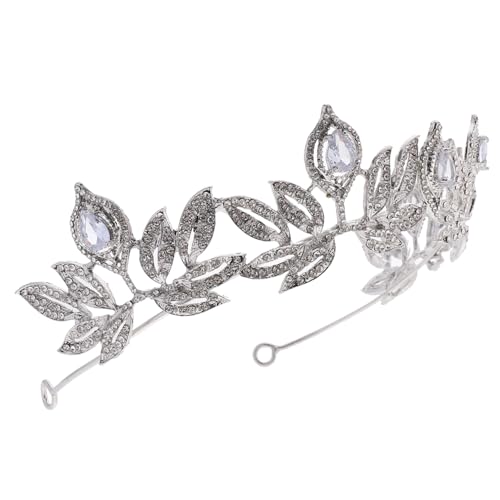 GALPADA Strasskristall Tiara Silber Hochzeit Braut Diadem mit Funkelnden Blättern Eleganter Kopfschmuck für Braut und Festliche Anlässe Leichter Haarschmuck mit Königlichem Design für von GALPADA