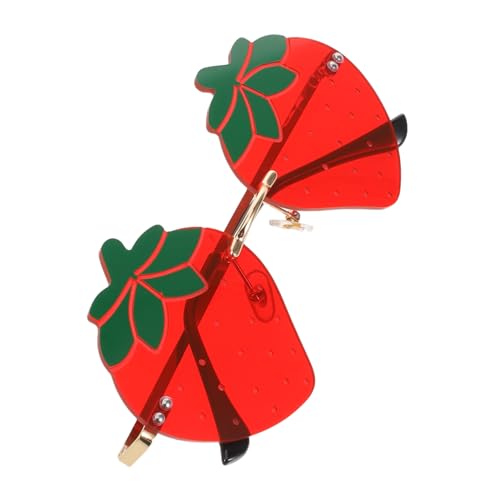 GALPADA Strawberry Sonnenbrille Damen Rahmenlos Uv-schutz Partybrille Sommer Accessoire für Festivals Urlaub Outdoor mit Komfortpassform und Modischem Fruchtmotiv von GALPADA