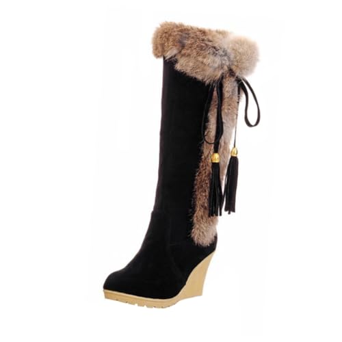 GALPADA Stylische Damen Schneestiefel mit Breitem Absatz Hoher Schaft und Warmem Innenfutter Rutschfeste Robuste Winterstiefel für Kalte Tage Modische Bequeme Langschaft Boots in Schwarz von GALPADA