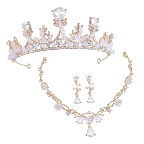 GALPADA Teilig mit Halskette und Ohrclips Dekorative Strass Krone Haarreif für Geburtstag Party Cosplay Robustes Material Bequem und Auffällig von GALPADA