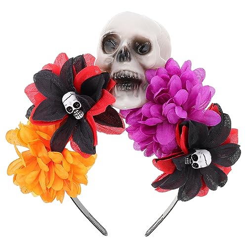 GALPADA Schädel Rose Stirnband Tag Der Toten Halloween-rosen-stirnbänder Hexen Stirnband Totenkopf-hut-stirnband Stirnband Mit Rosenschädel Mit Schleier Seidentuch Pop Haarring Frau von GALPADA