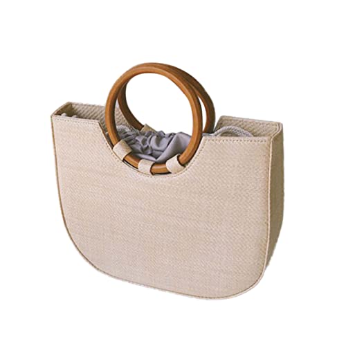 GALPADA Stroh-geldbörse Strandtasche Große Stroh-einkaufstasche für Damen Modisch Runder Holzgriff Handtasche Reisetasche Leicht Zu Tragen Khaki von GALPADA