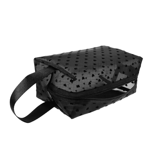 GALPADA Transparente Kosmetiktasche mit Zipper Handliches Nylon Mesh Schminktasche für Damen Tragbarer Make Up Organizer mit Herz Design Leicht zu Reinigen für Reisen und Alltag von GALPADA