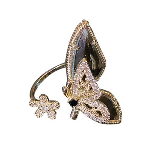 GALPADA Verstellbarer Damenring mit Kristallblume und Strass Offener Fingerschmuck aus Kupfer in Silber Goldfarbe Elegantes Party accessoire für Frauen Modischer Schmuck für Besondere von GALPADA