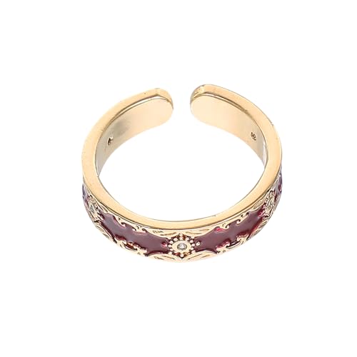 GALPADA Offener Emaille-blumenring Für Damen Im Chinesischen Stil Verstellbar Mit Rote Zirkonia Stapelring Für Alltag Und Hochzeit Funkelndes Fingerring-accessoire von GALPADA