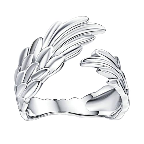 GALPADA Verstellbarer Sterlingsilber Offener Ring mit Federmotiv Damen Schmuck Eleganter Verstellbarer Flügelring für Frauen und Mädchen Stilvolle Fingerschmuck Geschenk von GALPADA