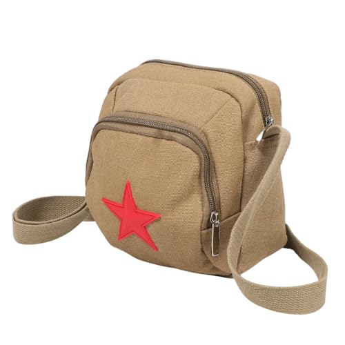 GALPADA Vintage Canvas Crossbody Bag mit Roter Chinesischem Stern Leichte Retro Umhängetasche für Damen und Herren Praktische Kleine Schultertasche im Militärischen Stil für Alltag und von GALPADA