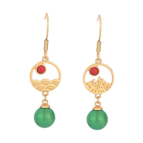 GALPADA Vintage Chinesische Ohrringe Damen mit Natürlichem Achat Perlen Anhänger Handgefertigte Dangle Ohrstecker im Traditionellen Stil für Alltag und Besondere Anlässe von GALPADA