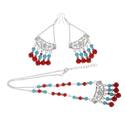 GALPADA Vintage Ethnic Perlenkette mit Quasten und Ohrring Set Damen Mehrfarbiges Schmuckset Vielseitiges Tribal Accessoire als Halskette oder Kopfschmuck für Festliche Anlässe von GALPADA