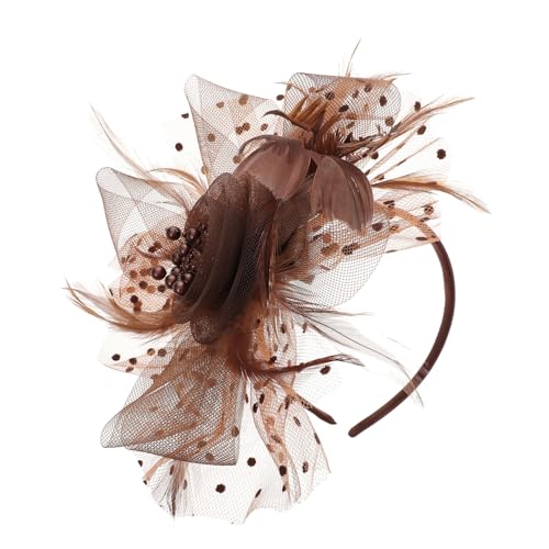GALPADA Vintage Haarschmuck Blumenstirnband Weiblich Bachelorette Frau Retro Braut Feder Haarband Stoffstirnband Tag Netz Mi Frauen Braunes Stirnband Mit Blume Elegant Mesh Kaffee von GALPADA