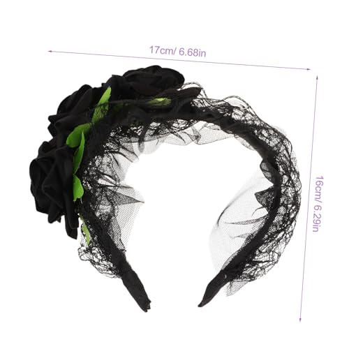GALPADA Vintage Spitzen Haarreif Damen Breites Party Blumen Stirnband mit Schwarzen Rosen Haarschmuck Accessoire für Fest Hochzeit Karneval und Cosplay von GALPADA