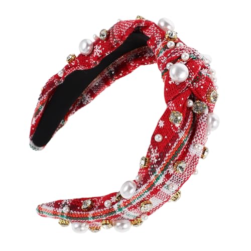 GALPADA Vintage Weihnachts-stirnband mit Knoten und Imitationsperlen Breites Bequemes Haarband im Koreanischen Stil für Frauen und Mädchen Festlicher Haarschmuck für Party und Alltag von GALPADA