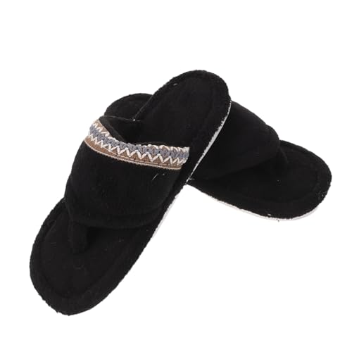 GALPADA Warme Damen Hausschuhe mit Dickem Sohlenisolierung Atmungsaktivem Futter Rutschfestem Design Bequeme Leichte Furry Slide Sandalen für Indoor Schwarz von GALPADA