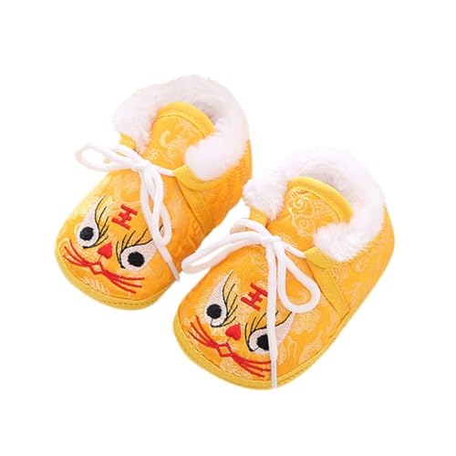 GALPADA Warme Herbst-winterschuhe mit Gesticktem Tigerkopf Rutschfest Atmungsaktiv Kurze Freizeitstiefel für Jungen und Mädchen Weiche Baumwolle Gelb Innensohle von GALPADA