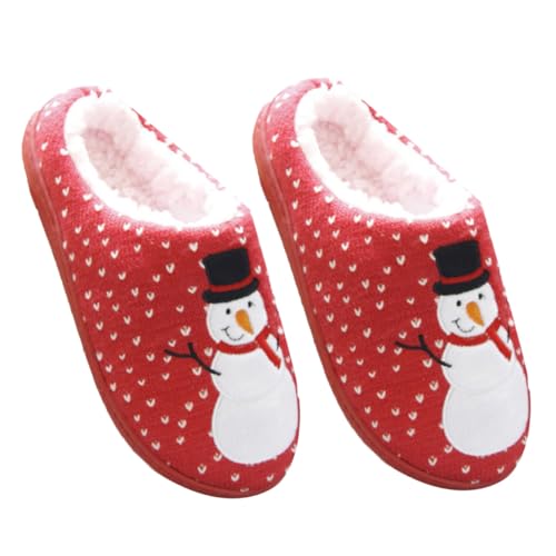 GALPADA Warme Weihnachts-pantoffeln für Kuschelige Indoor-hausschuhe mit Dicker Fütterung Rutschfeste Weiche Winter-slipper in Rot Geeignet für Damen und Herren von GALPADA