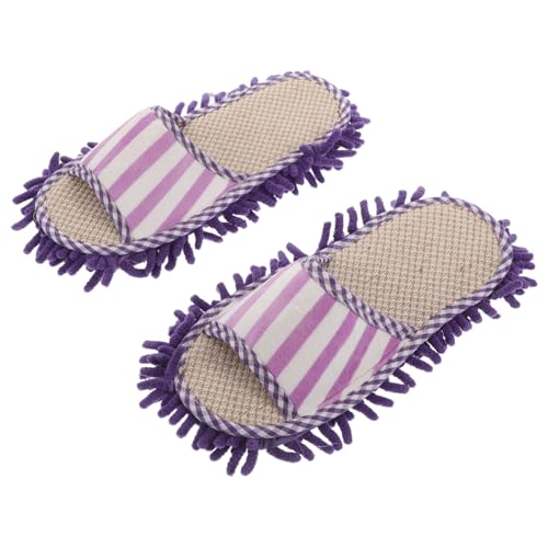 GALPADA Waschbare Bodenreinigungs slipper mit Korallenfleece streifen Wiederverwendbare Mop hausschuhe für Einfache Staub Schmutzbeseitigung Vielseitig für Zuhause Büro und Hotel von GALPADA