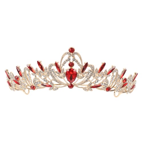 GALPADA Wasserdichte Braut Tiara mit Retro Krone Diadem aus Roten und Weißen Strasssteinen Leichtes Haarschmuck Accessoire für Hochzeit Party und Festliche Anlässe von GALPADA