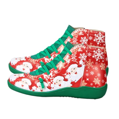 GALPADA Weihnachtliche Damen Kurzstiefel Grün Bequeme Xmas Schuhe mit Weihnachtsmann Motiv Atmungsaktive Rutschfeste Herbst-winter Stiefeletten für Alltag und Festtage Geschenkidee von GALPADA