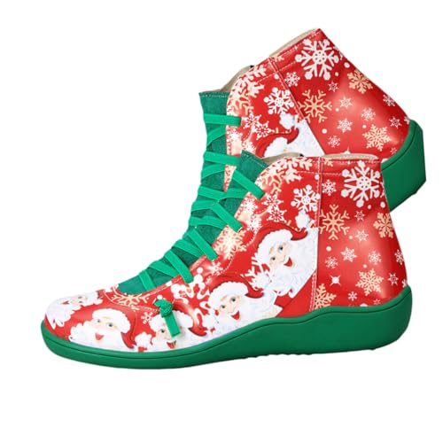 GALPADA Weihnachtliche Damen Kurzstiefel PU Kunstleder Atmungsaktiv Rutschfest Modisch für Party Bühne Festliche Anlässe Grün von GALPADA