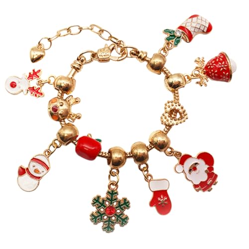 GALPADA Weihnachtsarmband DIY Bastelset mit Großen Perlen und Goldfarbenen Anhängern Handgefertigte Armbänder für Mädchen Jahre Bunte Charm Schmuck Geschenke zum Fest von GALPADA
