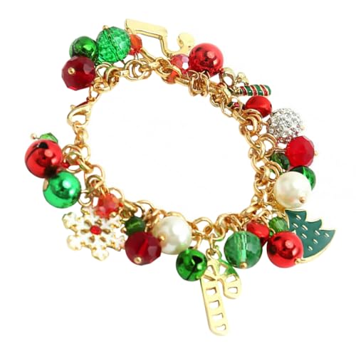 GALPADA Weihnachtsarmband Damen Weihnachts-schmuck Armband mit Perlen Glocken Schneeflocken Anhänger Festliches Handgelenk-accessoire für Mädchen und Frauen von GALPADA