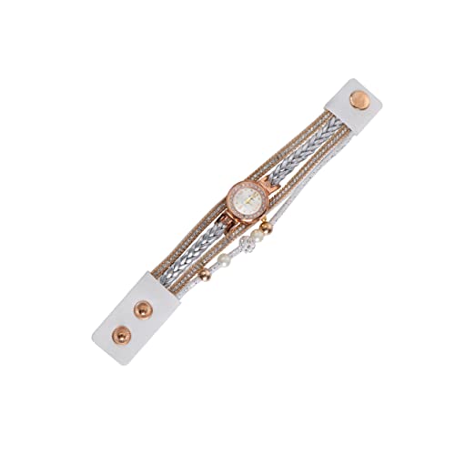 GALPADA Damen-quarzuhr Weiß Modisches Armbanduhr-Design Mit Perlenbesatz Mehrschichtige Webuhr Für Damen Langlebige Und Armbanduhr Für Alltag Und Feiern von GALPADA