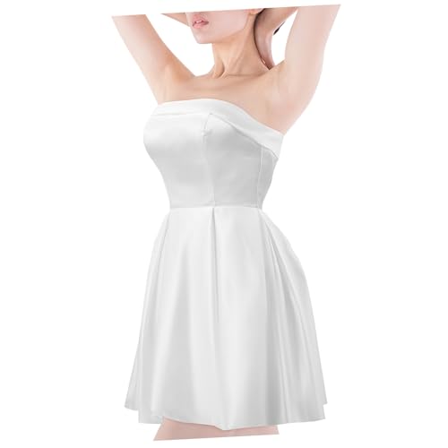 GALPADA Weißes Mini Trägerloses Kleid Damen Elegant Einfaches Sommerkleid Party Geburtstagskleid Abschlussfeier Polyester von GALPADA