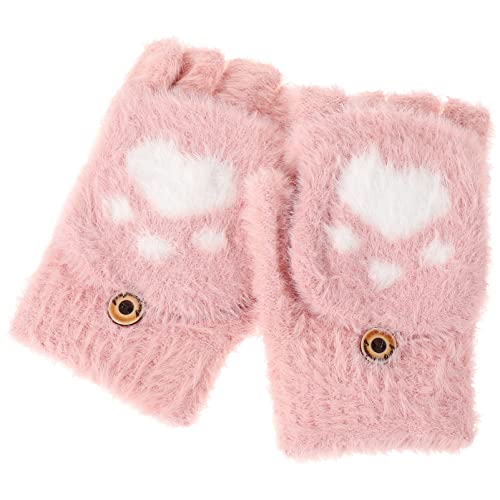 GALPADA Winterhandschuhe 1 Paar Umwandelbare Modische Damenpfotenfäustlinge Katze Flipping Gestrickte Niedliche Fingerlose Handschuhe Mädchen Warmes Muster Für Kinder Mit Rosa Winter von GALPADA