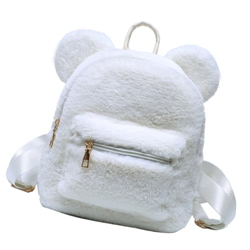 GALPADA Winterlicher Flauschiger Rucksack mit Bärenohren Verstellbarem Schultergurt Leichter Outdoor Tagesrucksack für Schule Reisen Shopping und Freizeit für Damen und Mädchen von GALPADA