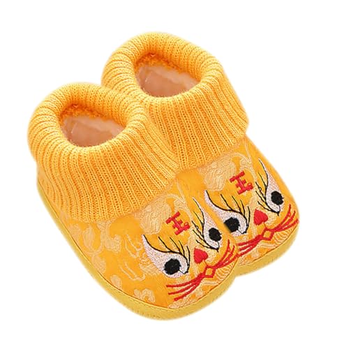 GALPADA Winterschuhe Gelb Geschnittene Baumwollschuhe mit Gesticktem Tigerkopf Warme Gefütterte Freizeit-herbstschuhe mit Rutschfester Sohle Atmungsaktiv und Komfortabel für Drinnen und von GALPADA