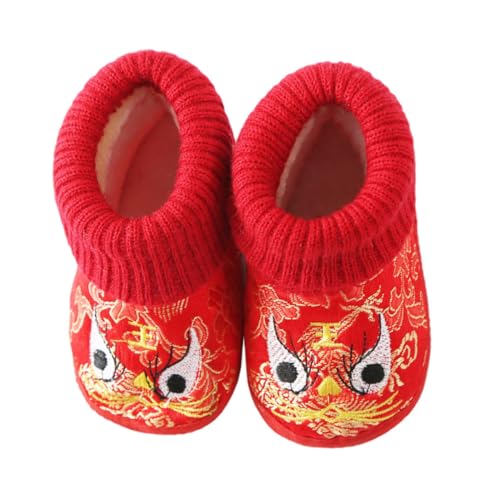 GALPADA Winterschuhe Warm Gefüttert Cartoon Tigerkopf Motiv Rote Herbst Schuhe Weiche Atmungsaktive Baumwolle Hohe Stiefel für Mädchen Jungen Innenlänge von GALPADA