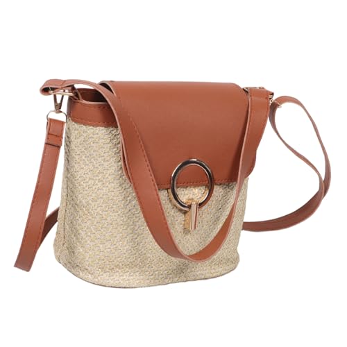 GALPADA Woven Bucket Bag Damen Strohtasche Handgefertigte Crossbody Umhängetasche Sommer Strandtasche mit Großem Fassungsvermögen und Telefonfach für Alltag und Freizeit von GALPADA