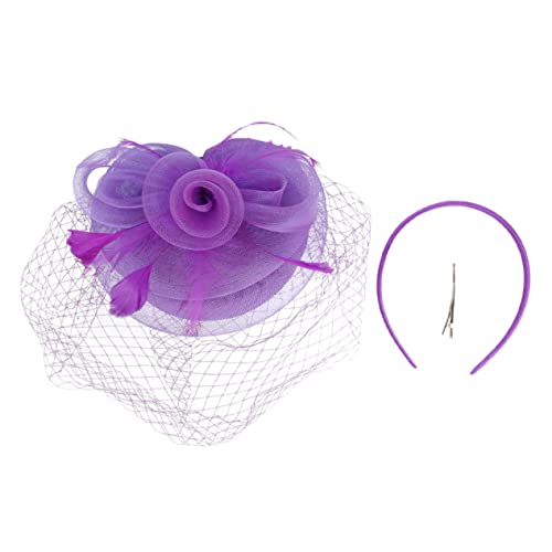 GALPADA -feder-hut Kopfbedeckung Für Braut Braut-tiara Vintage Gothic Entenschnabel Haarspangen Retro-hut Mini-hutclips Mesh-hut Kunstfeder Schleier Bankett Violett Hochzeit von GALPADA