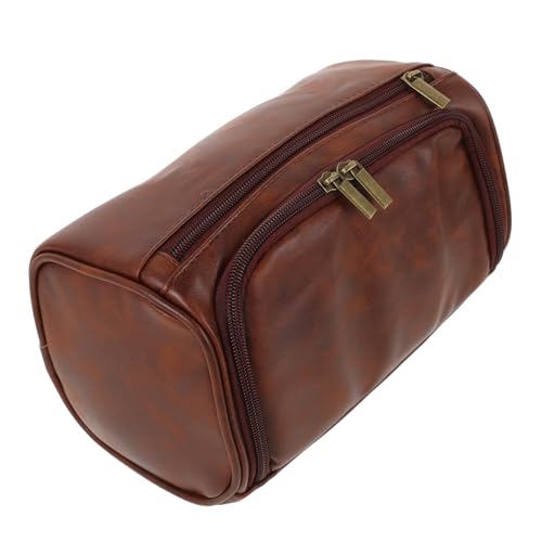 GALPADA wasserdichte Kosmetiktasche Damen Großvolumig PU Leder Kulturbeutel Reise Make Up Organizer Multifunktional Robust Leicht für Unterwegs und Bad Rotbraun von GALPADA