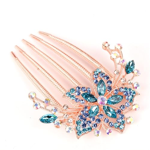 Braut Haarkamm Legierung Strass Haarkamm Haarschmuck Haarnadel Pferdeschwanz Haarkamm (Color : Blue, Size : 8.4x6.4cm) von GALSOR