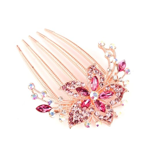 Braut Haarkamm Legierung Strass Haarkamm Haarschmuck Haarnadel Pferdeschwanz Haarkamm (Color : Pink, Size : 8.4x6.4cm) von GALSOR