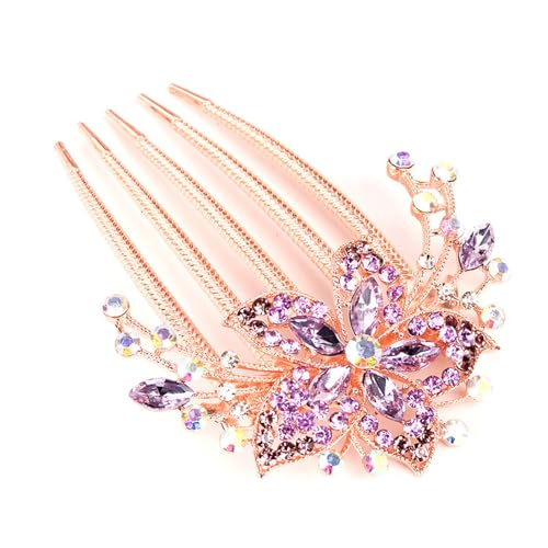 Braut Haarkamm Legierung Strass Haarkamm Haarschmuck Haarnadel Pferdeschwanz Haarkamm (Color : Purple, Size : 8.4x6.4cm) von GALSOR