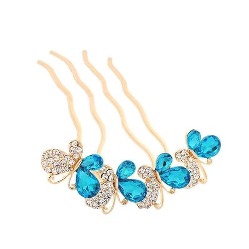 Braut Haarkamm Strass Haarnadel Haarkamm Kopfschmuck Temperament Plug Kamm Haarschmuck (Color : Blue, Size : 9.5x8.3cm) von GALSOR