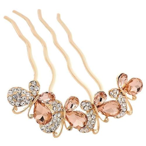 Braut Haarkamm Strass Haarnadel Haarkamm Kopfschmuck Temperament Plug Kamm Haarschmuck (Color : Champagne, Size : 9.5x8.3cm) von GALSOR