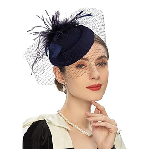 Fascinator-Hüte Brautschleier Haarschmuck Hochzeit Hüte Kopfschmuck Feder Gesichtsmaske Mesh Schleier Kopfschmuck Daimyo Mesh Haarspangen Haarbänder (Color : Black, Size : One Size) von GALSOR