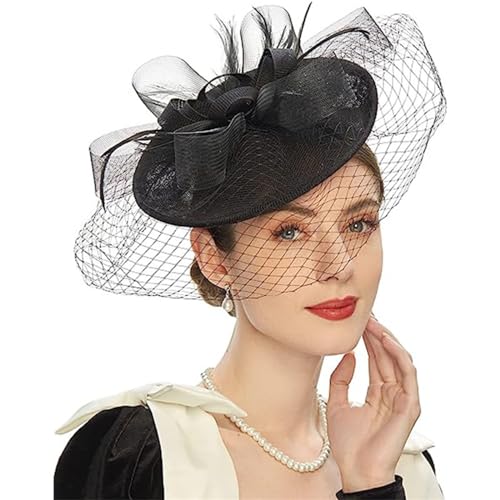 Fascinator-Hüte Damen Kopfschmuck Braut Mesh Hut Party Haarbänder Haarspangen (Color : Red, Size : One Size) von GALSOR